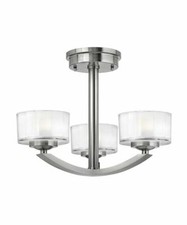 Brushed Nickel Contemporary Triple Bulb Semi-Flush Ceiling Light Fitting