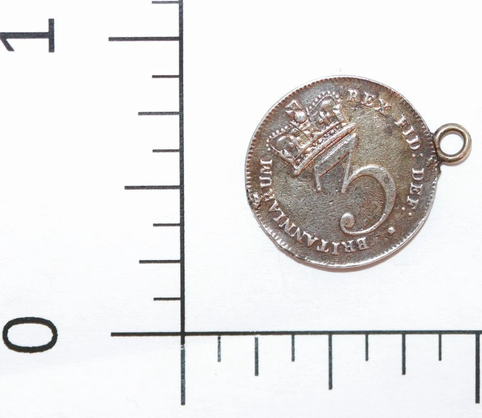 1817 UK Threepence George III Coin With Bale, Sterling Silver, Charm Pendant - Image 3 of 3