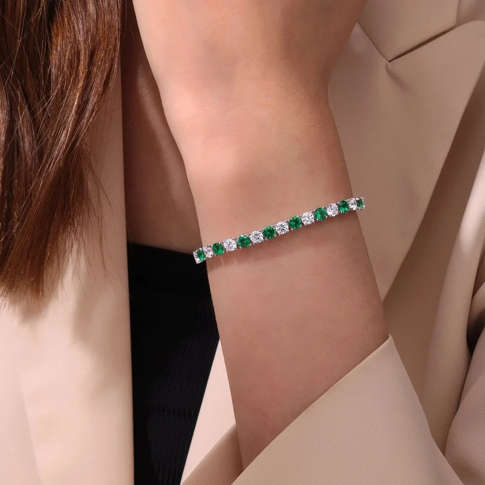 NUEVO BRAZALETE TENIS CLÁSICO LAFONN PLATINO VERDE 11 CTW B0176CEP72 Foto 2 de 2