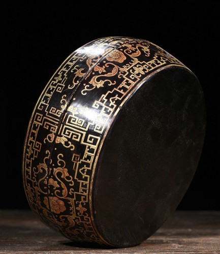 7.4'' Old Chinese Wood lacquerware Gold 8 Auspicious Symbol Food Container Box - Picture 6 of 9