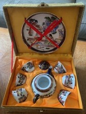 Japanese 8 pc tea set excellent condition brocade box vintage miniature tea cups