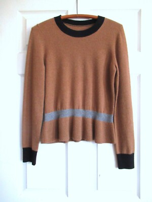 veronica beard striped cashmere sweater camel and grey pullover size Small