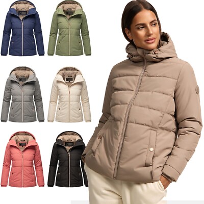 Marikoo Womens Winter Quilted Jacket Recycled Quilted High Neck Hood Alemee