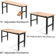 WORKPRO 72"/48''/60''Adjustable Workbench Rubber Wood Top Heavy-Duty Workstation