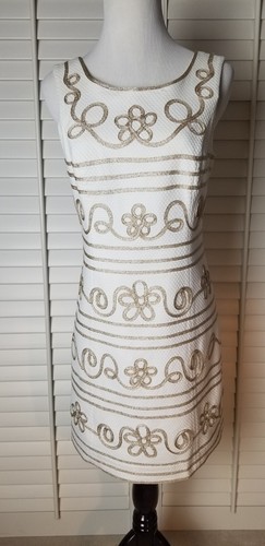 Abito Lilly Pulitzer Lennox Cambio 4 "Ciliegina sulla Torta" Bianco con Oro... - Foto 8 di 12