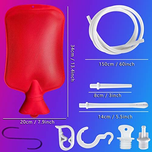 Red Enema Bag Kit 2L With Flow Control Clamp Hoses And Tips Easy