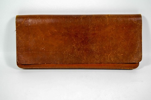 Bolsa de acordeón antigua de cuero acabado PIEL DE CORTEZA para papeles recibos marrón - Imagen 4 de 10