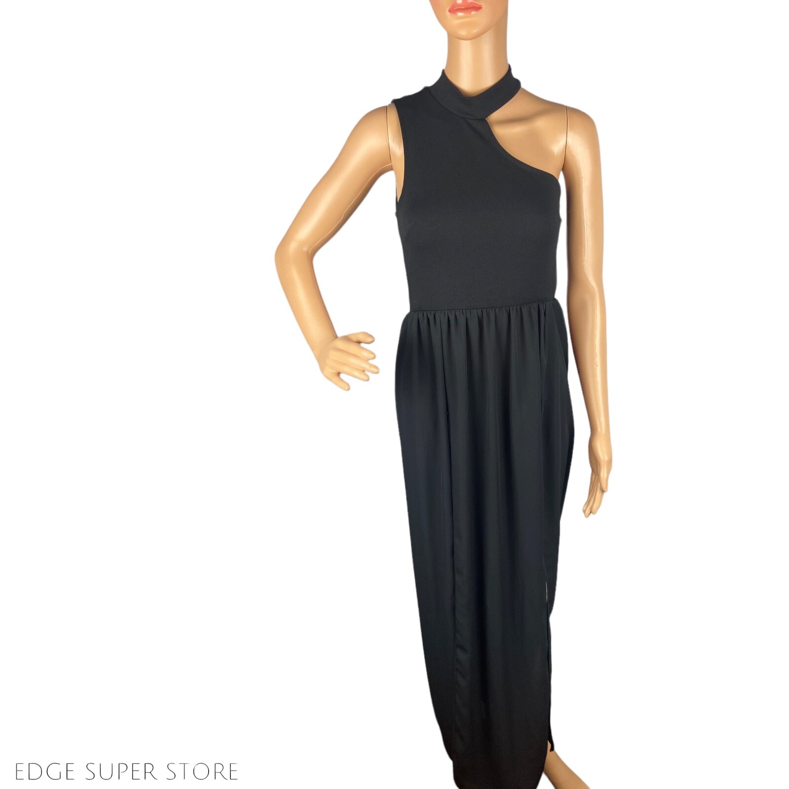 Luxe Black Maxi Sleeveless Long Halter Cold Shoulder Body Suit Dress Size XSmall
