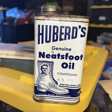 *Antique HUBERD'S Genuine Neatsfoot Oil Compound 1/2 Fluid Pint Can