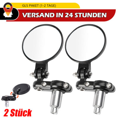 2 Stück Motorrad Lenkerendenspiegel Spiegel Rückspiegel CNC Rund Schwarz 7/8''