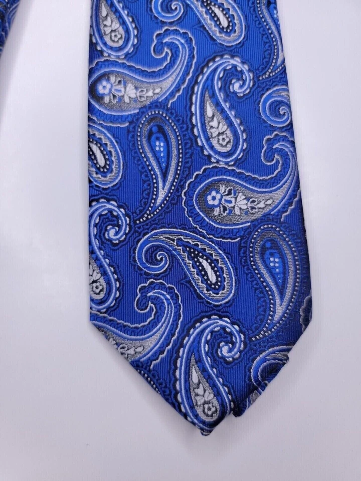 Corbata formal Marc Enzo para hombre 58"Lx3"W azul/gris Foto 2 de 4