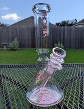 Glass Beaker Water Pipe - Phoenix - 10" inch - 14.4mm - Pink