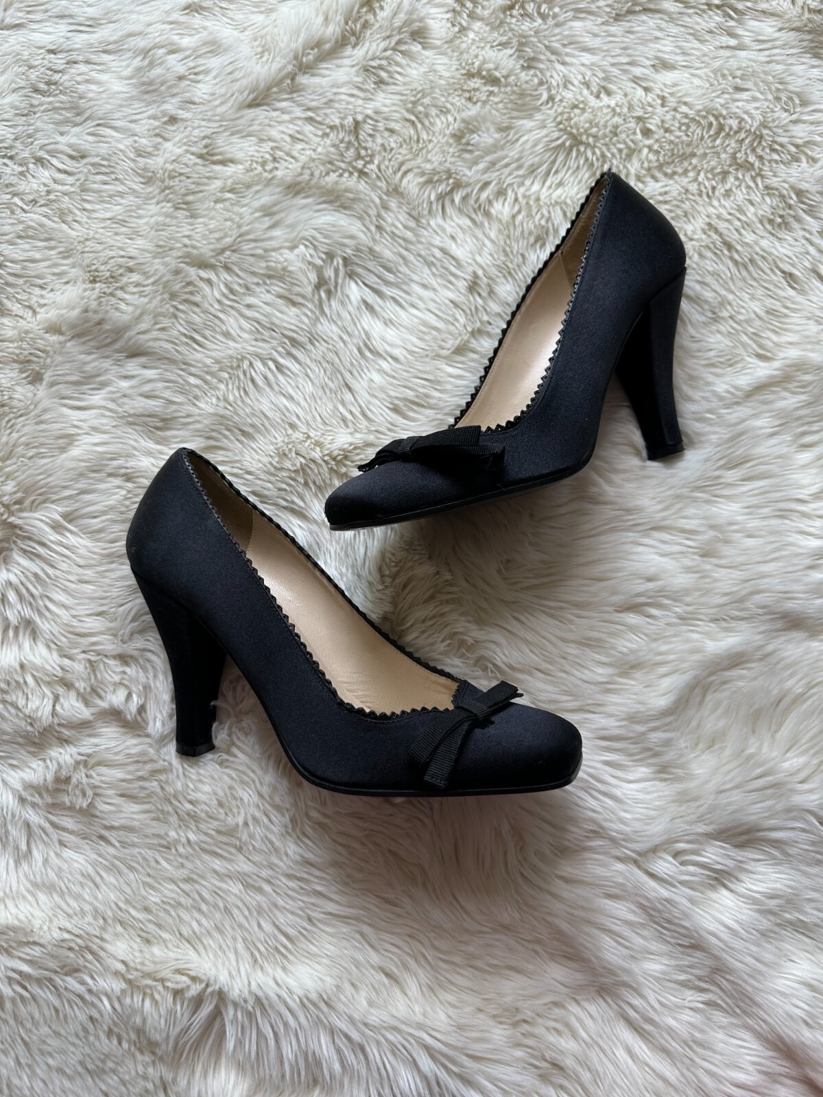 DKNY Black Satin Square Toe Heels Women's