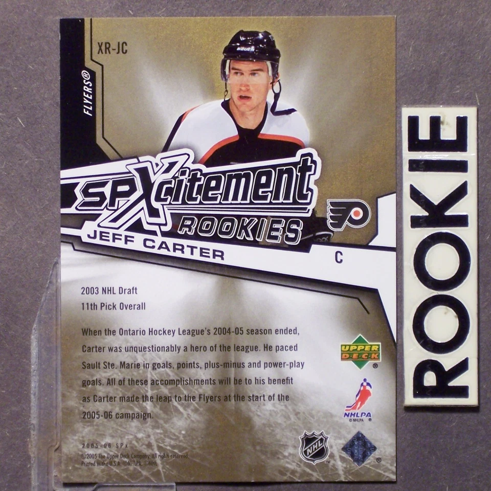 JEFF CARTER 2005/06 SPx citement ROOKIES GOLD /99 #XR-JC Flyers Kings Penguins - Image 2 of 4