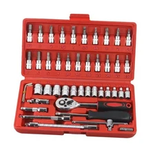 46-Piece 1/4-Inch Socket Set with Quick-Release Ratchet, Screwdriver Kit, 