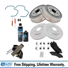 Semi Metallic Brake Pad Shoe Coated Rotor Drum Kit w/ Hardware w/Chemicals