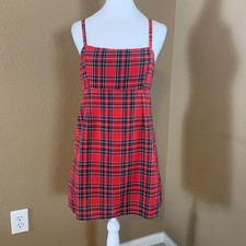 Urban Outfitters Red Plaid Mini Dress Size 4 Spaghetti Strap, Adjustable, Lined
