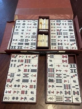 Vintage Japanese Mahjong Set Green Tiles w Sticks Old Japan Retro Majong