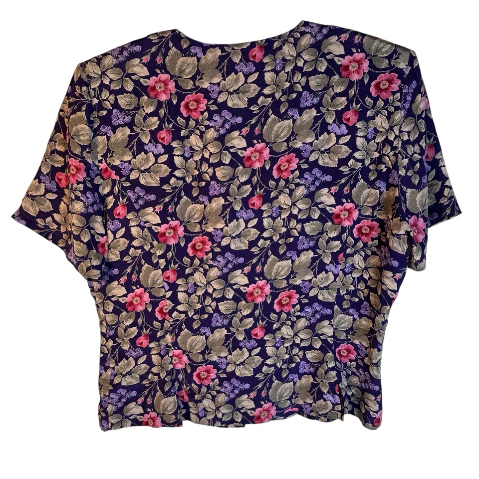 90-е Jennifer Moore винтажный фиолетовый 100% шелк цветочный блузка размер 10 коттедж - Изображение 2 из 4