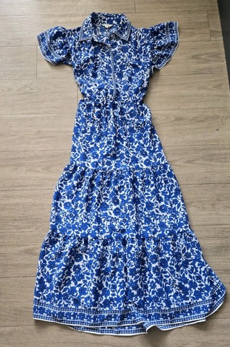 MAX STUDIO London Women’s Blue & White Floral Midi Shirt Dress - Size XS
