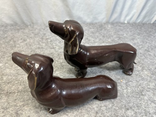 Vintage Maitland Smith Pair of Bronze Dachshund Dog Figurines Heavy Metal