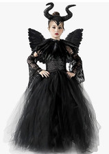 Maleficent Costume 5 Piece Dress, Horn Headbnd, Feather Wings Shawl, Gloves XL
