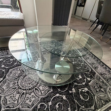 Clear Glass Round Coffee Table With Two Lower Shelf 73x73x17cm Living Room.