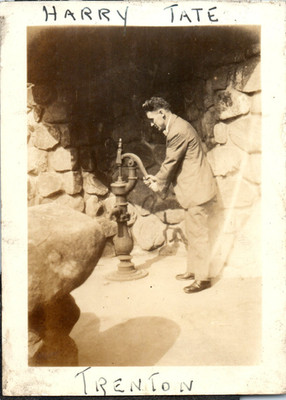 1920s Harry Tate Using Hand Water Pump Trenton NJ Outdoor Historic Vintage Photo