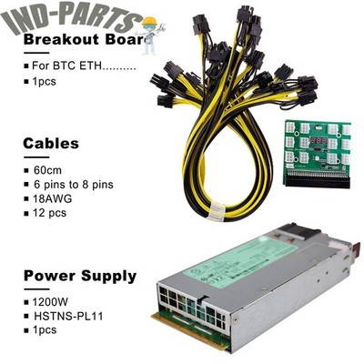 12pcs 6pin-to-8pin Cables 1200W PSU Power Supply + Breakout Board HSTNS-PL11 *vv