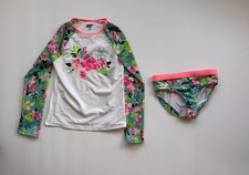 Lands' End Swimsuit Bathing Suit Rash Guard Girls Beach Tropical 2 Piece 12S