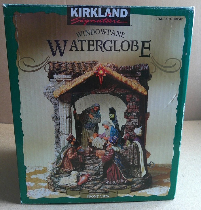 Kirkland Musical Windowpane Water Globe "Nativity" Windup Music + Lights #90084