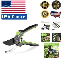 Lightweight 8-Inch Rubber Grip Pruning Shears - Ambidextrous Garden Scissors