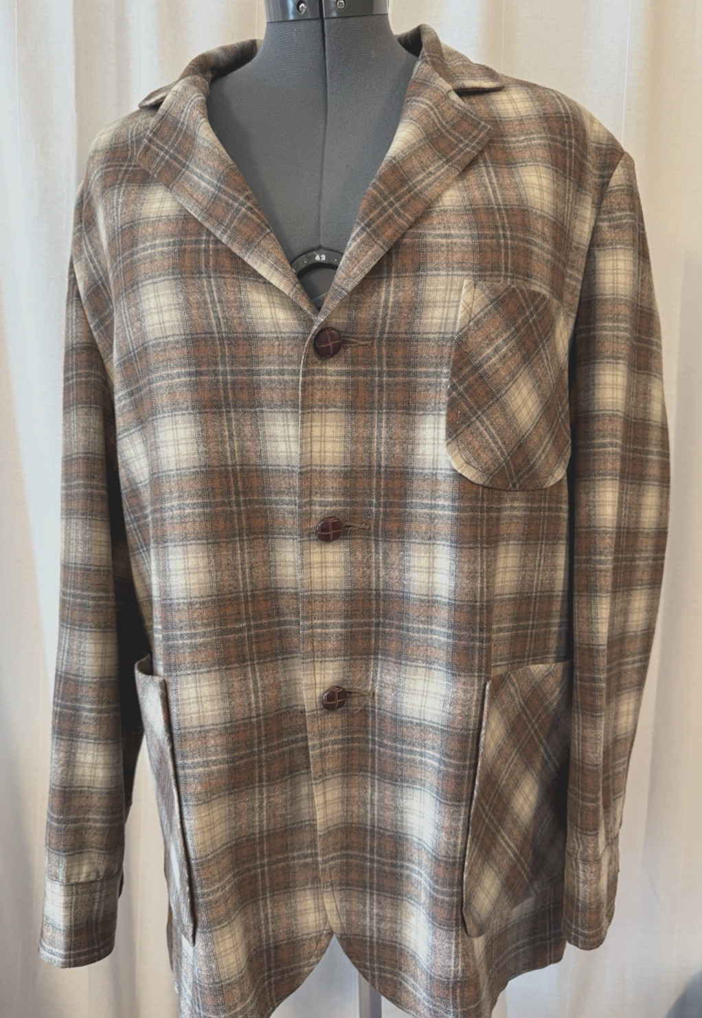 PENDLETON 100% WOOL BROWN TAN PLAID JACKET, MEN'S… - image 1