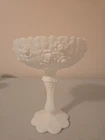 Vintage Fenton White Milk Glass Cabbage "Rose"  High Foot Compote Dish 7.5"Tall