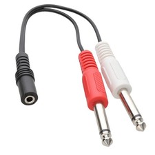 3.5mm Stereo Jack Socket to Twin 6.35mm Mono Jack Plugs Adapter Cable