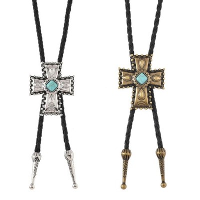 Durable Golden PU Leather Necklace Adjustable Bolo Tie For Unisex Jewelry