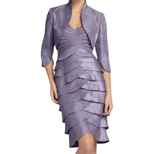 Adrianna Papell Occasions Dress Set Size 16 Shutter Pleat Bolero Jacket Shrug