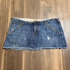 Vintage Y2K Micro Mini Denim Skirt Studded 6/30" Cutoff Grunge Indie Sleeze