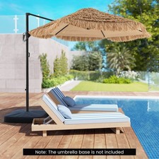 9.5' Cantilever Hula Tiki Thatch Patio Umbrella w/ Vented Top, 8-Layer Thatch