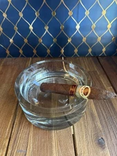 KROSNO POLAND ASHTRAY CIGAR HAND BLOWN MID CENTURY MODERN HEAVY 6.25"Clear Round