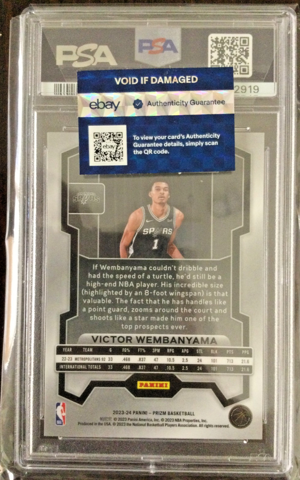 2023-24 Panini Prizm Victor Wembanyama #136 RC Rookie PSA 10 view 2