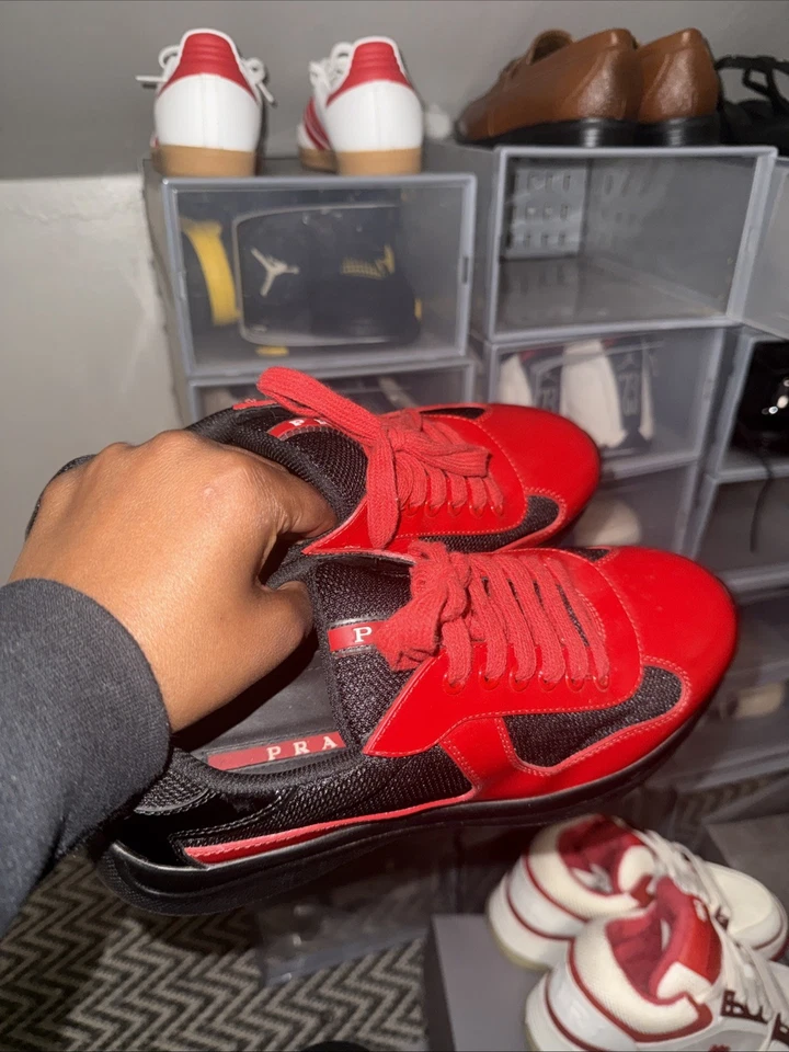 Zapatillas Zapatos PRADA Americas Cup Cuero Rojo Talla 40 US 7 Foto 2 de 4