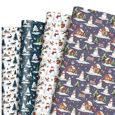 Winter Wrapping Paper 12 Sheets SnowmanFoxForest Gift Wrap for ChristmasWinte...