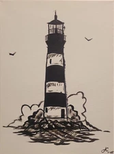 Original Lighthouse Art 16x12 Canvas Black and White Gift Home Decor Painting