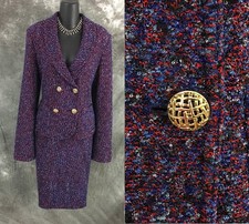 BEAUTIFUL St John knit blue red multi jacket skirt suit 10 12