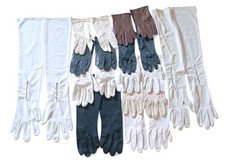 12 Pair Vtg Women's Glove Lot Kidskin Leather Silk White Long Short Aris Fowles