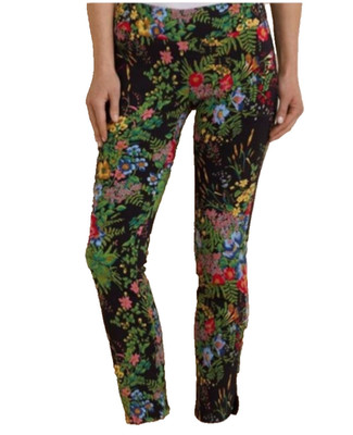 Soft Surroundings In Bloom Floral Slim Ankle Pants Women sz M Black Boho funky