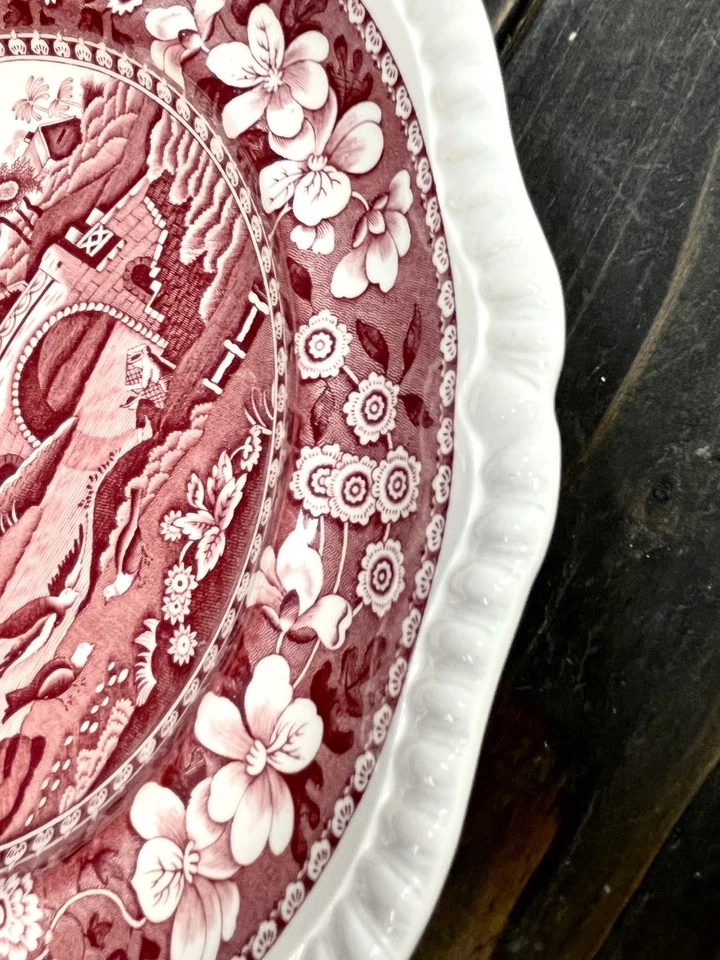 Spode Pink Tower Dinner Plate 10 7/8” Vintage Red Transferware Oval Backstamp - Image 3 of 4