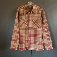 Vintage 70  s Pendleton Board Loop Plaid Flannel Wool Flap Pockets Men  s L Nice