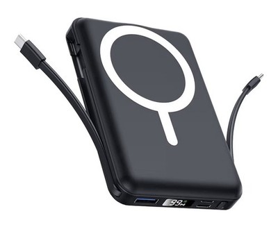 10000mAh Magnetic Wireless Power Bank, USB-C, Qi, Black, for MagSafe iPhone